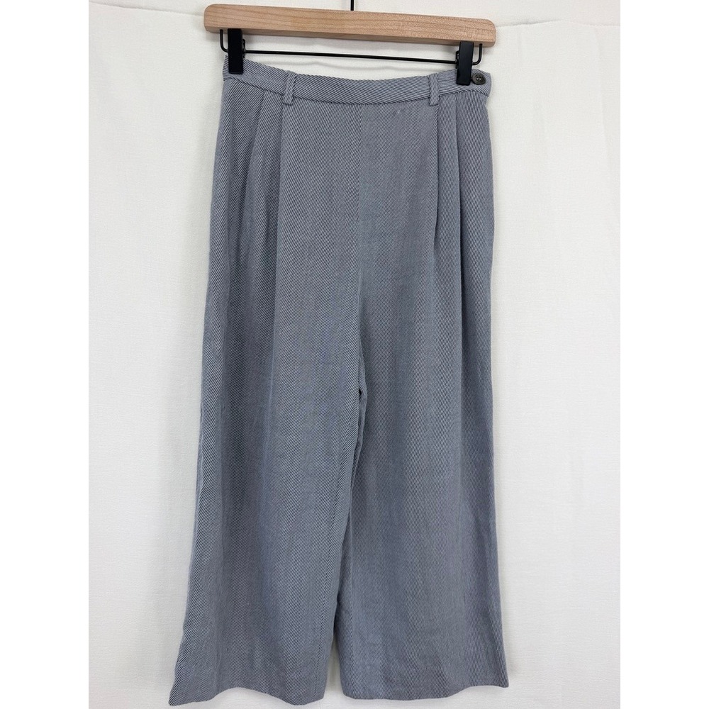 JAEGER Vintage Wool Silk Blend Striped Culottes Women 8 Blue‎ Dark Academia